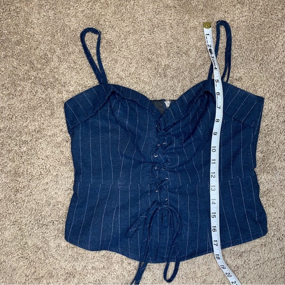 Farrow Navy Blue Pinstripe Corset Crop Top Size S - Picture 9 of 9
